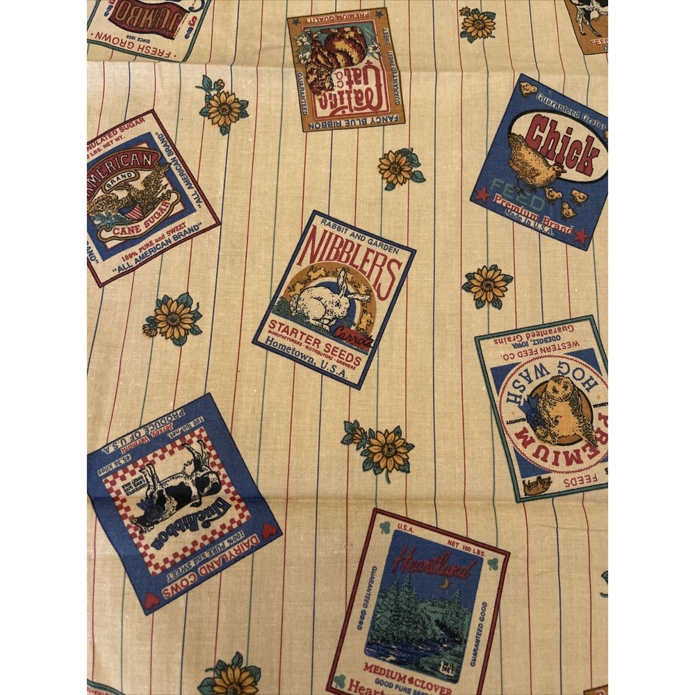 Vintage Concord Fabric Sharon Kessler Farm Animals Feedsack Labels Quotes 1 Yard